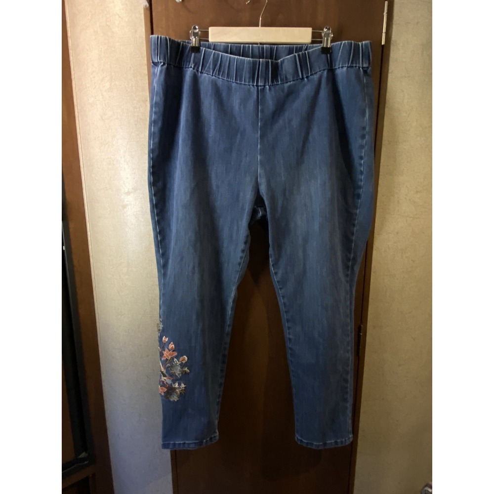 Soft Surroundings 2X Denim Pant Jeans Leggings Embroidered Leg Skinny